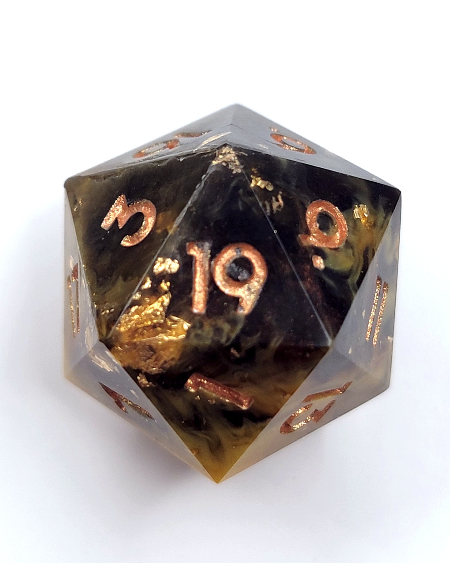 Tiger Eye -1 D20 | Handmade Dice | Hand Crafted Dungeons and Dragons Dice