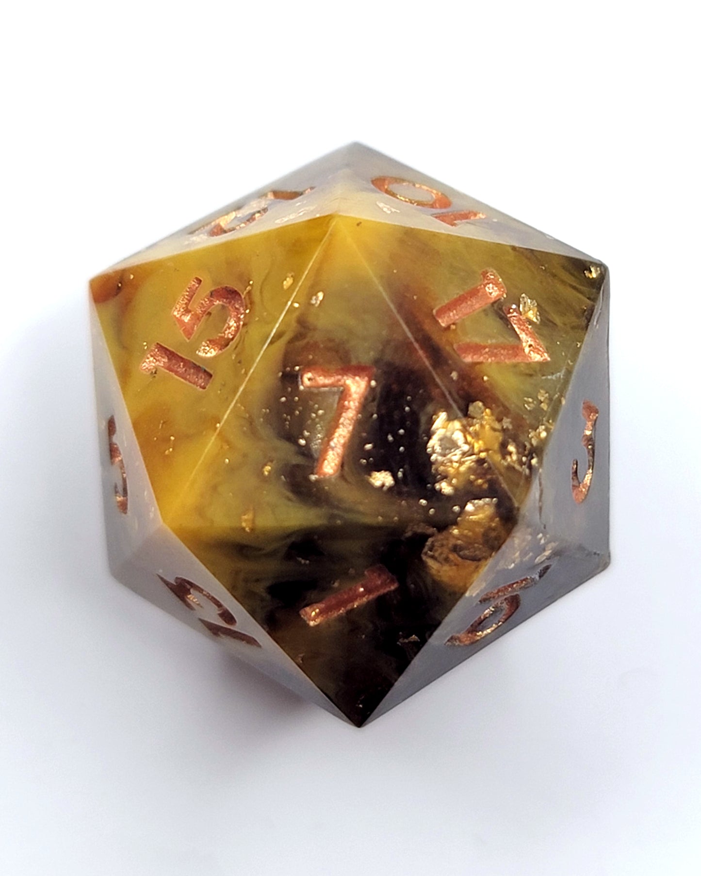Tiger Eye -1 D20 | Handmade Dice | Hand Crafted Dungeons and Dragons Dice