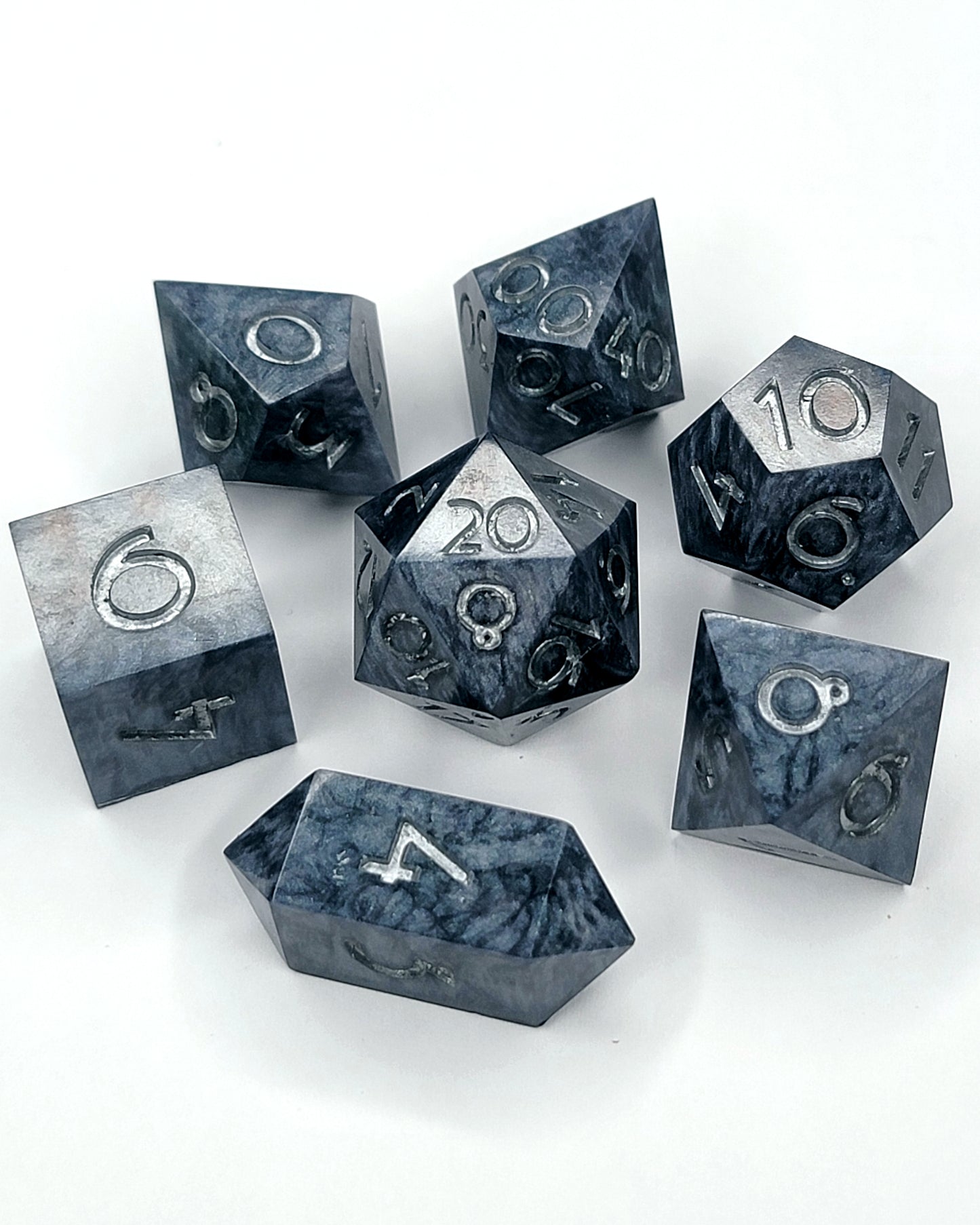 Beskar - 7 Piece handmade D&D Dice| Hand Crafted Dungeons and Dragons Dice