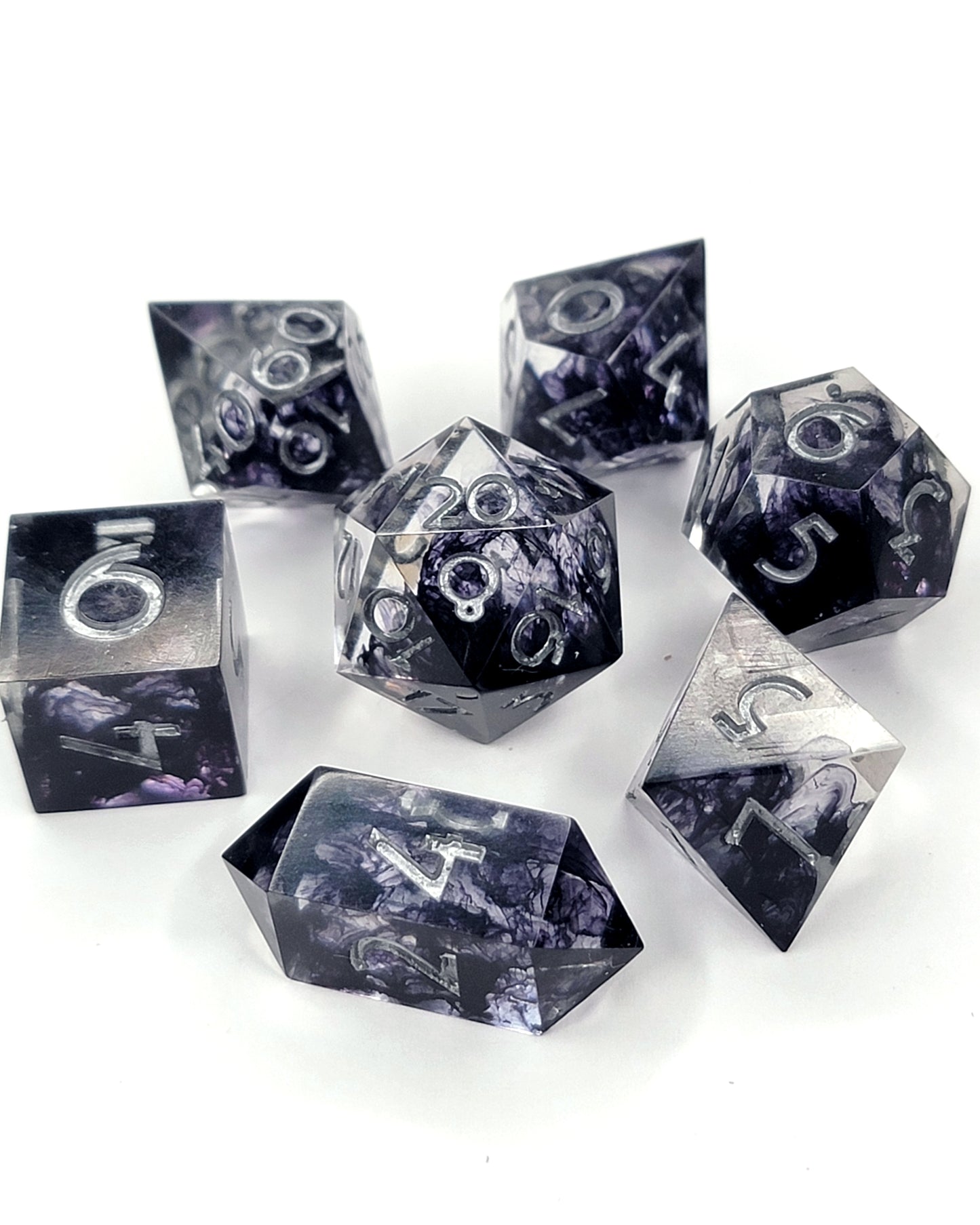 Grims Shadow - 7 Piece handmade D&D Dice| Hand Crafted Dungeons and Dragons Dice