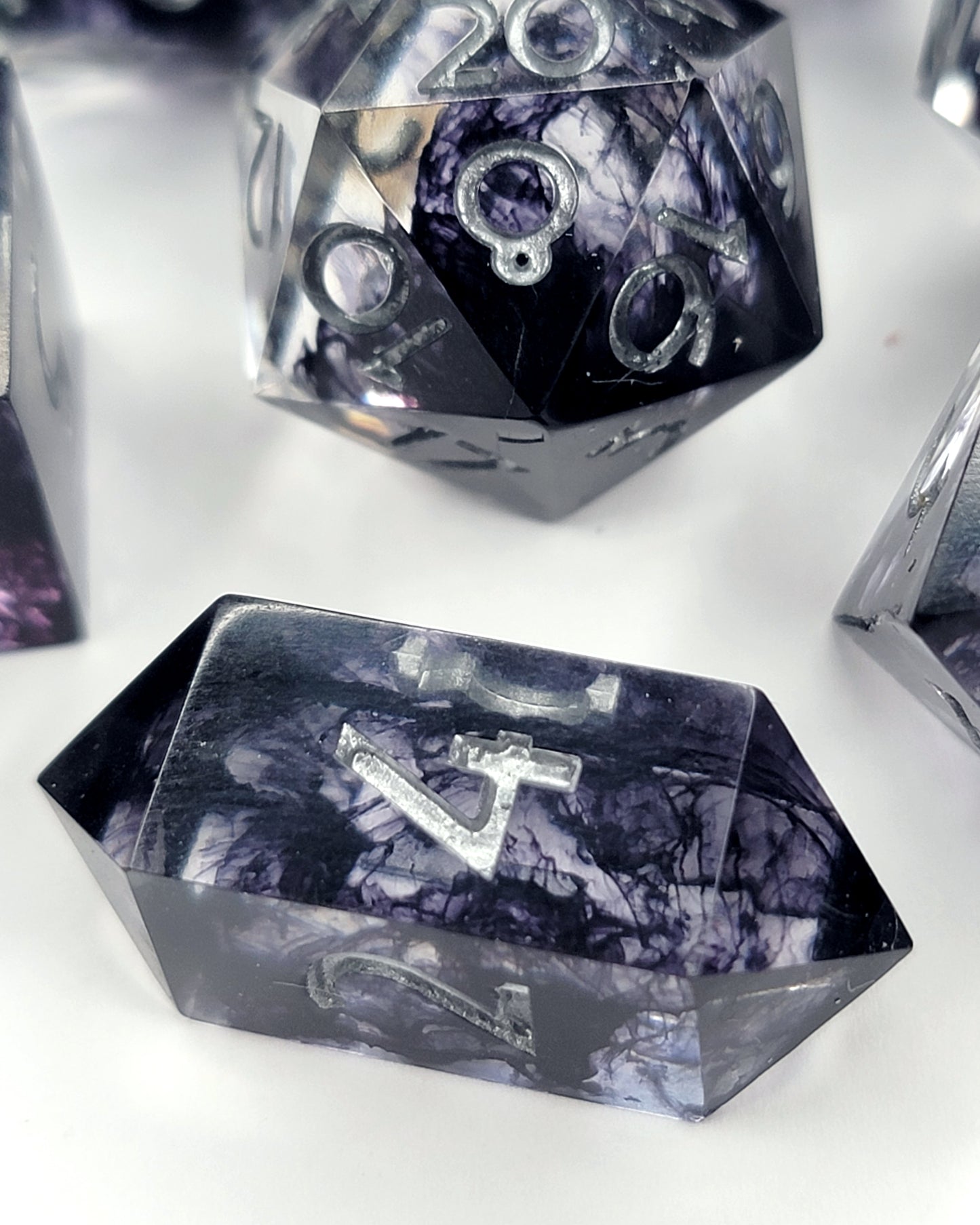 Grims Shadow - 7 Piece handmade D&D Dice| Hand Crafted Dungeons and Dragons Dice