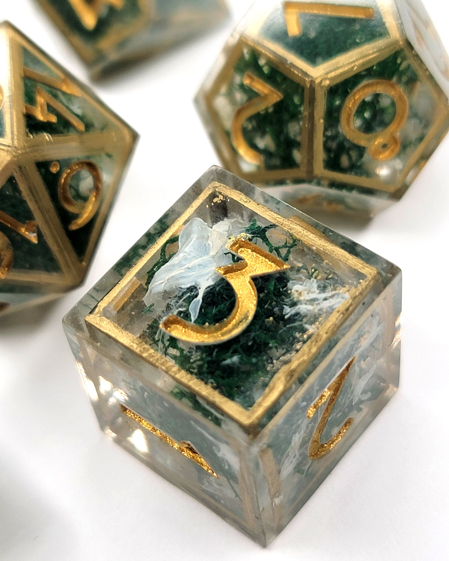 Moss and Mists - 7 Piece handmade D&D Dice| Hand Crafted Dungeons and Dragons Dice