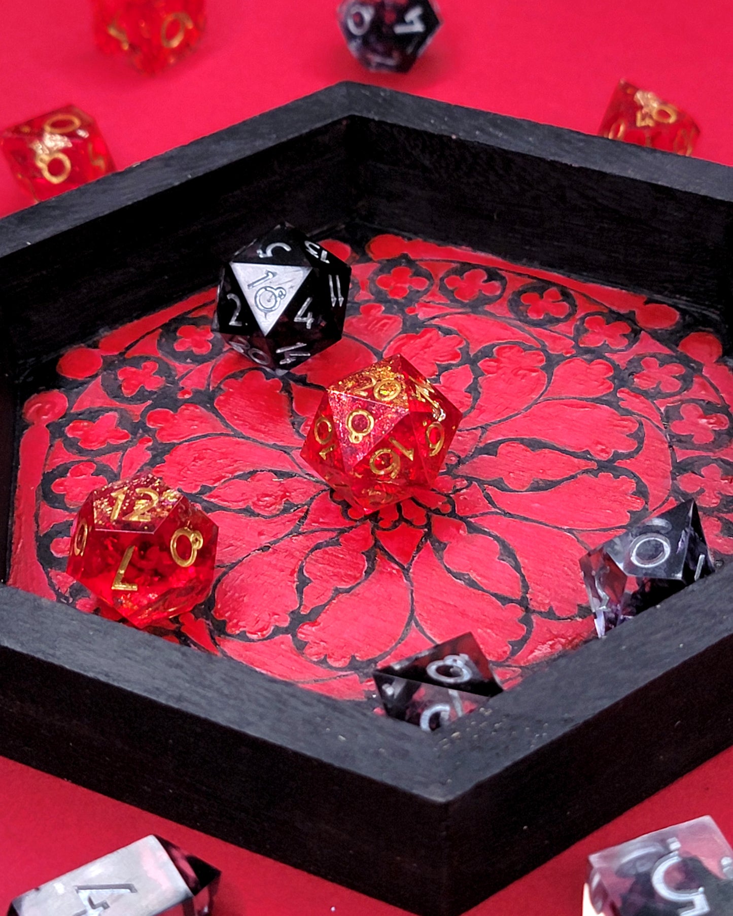 Gothic Rose - Hand-painted dice tray and wall art | Gothic wall art | Gothic Window | Hangable Dice Tray