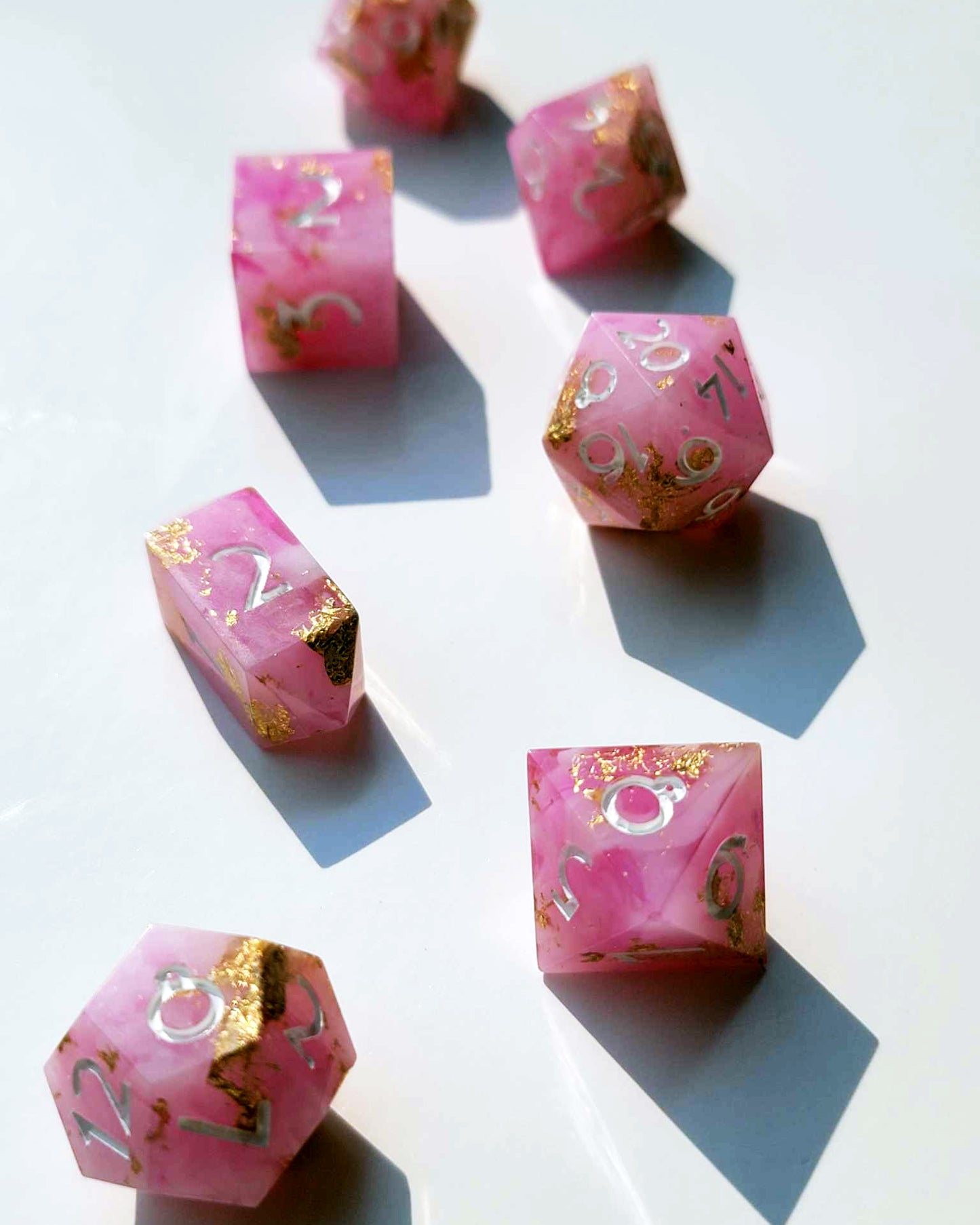 Rose Quartz Dreams - 7 Piece handmade D&D Dice| Hand Crafted Dungeons and Dragons Dice