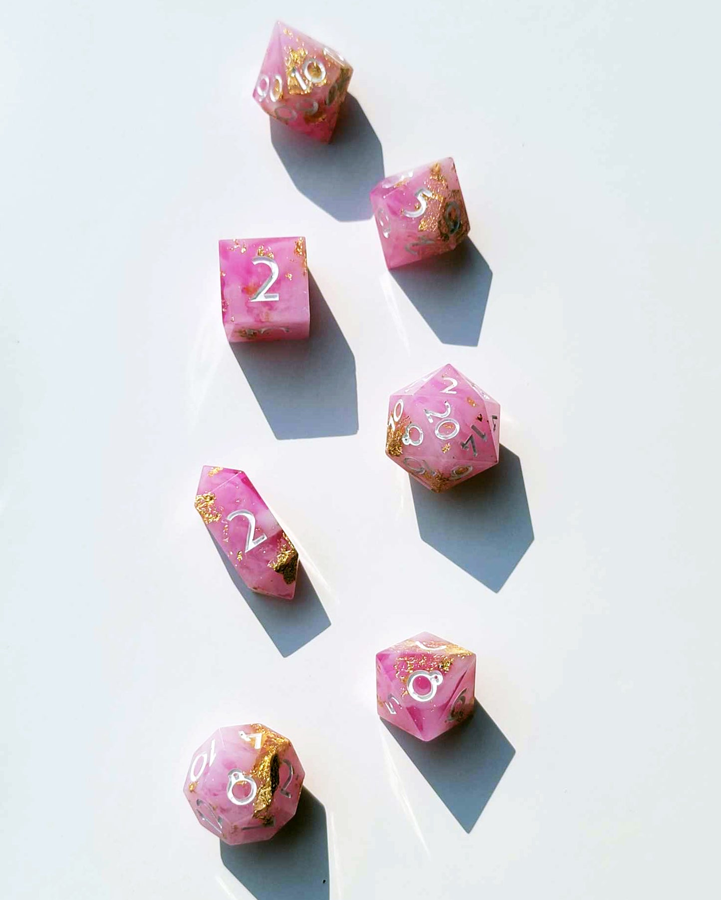 Rose Quartz Dreams - 7 Piece handmade D&D Dice| Hand Crafted Dungeons and Dragons Dice