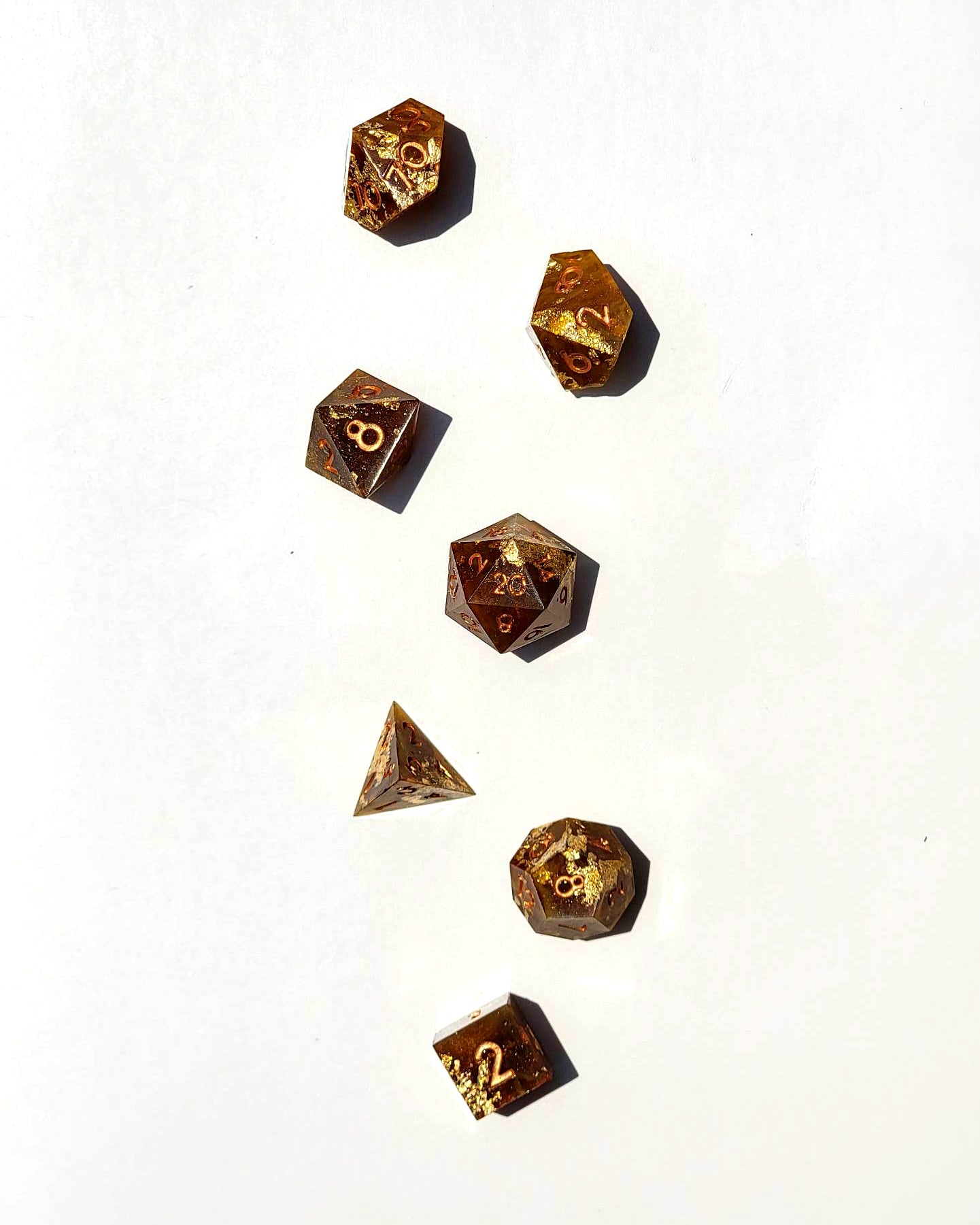 Molten Copper - 7 Piece handmade D&D Dice| Hand Crafted Dungeons and Dragons Dice