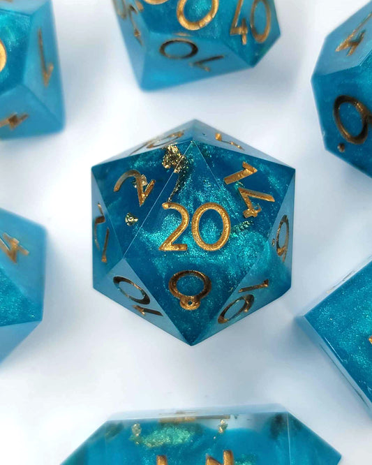 Ocean's Fortune - 7 Piece handmade D&D Dice| Hand Crafted Dungeons and Dragons Dice