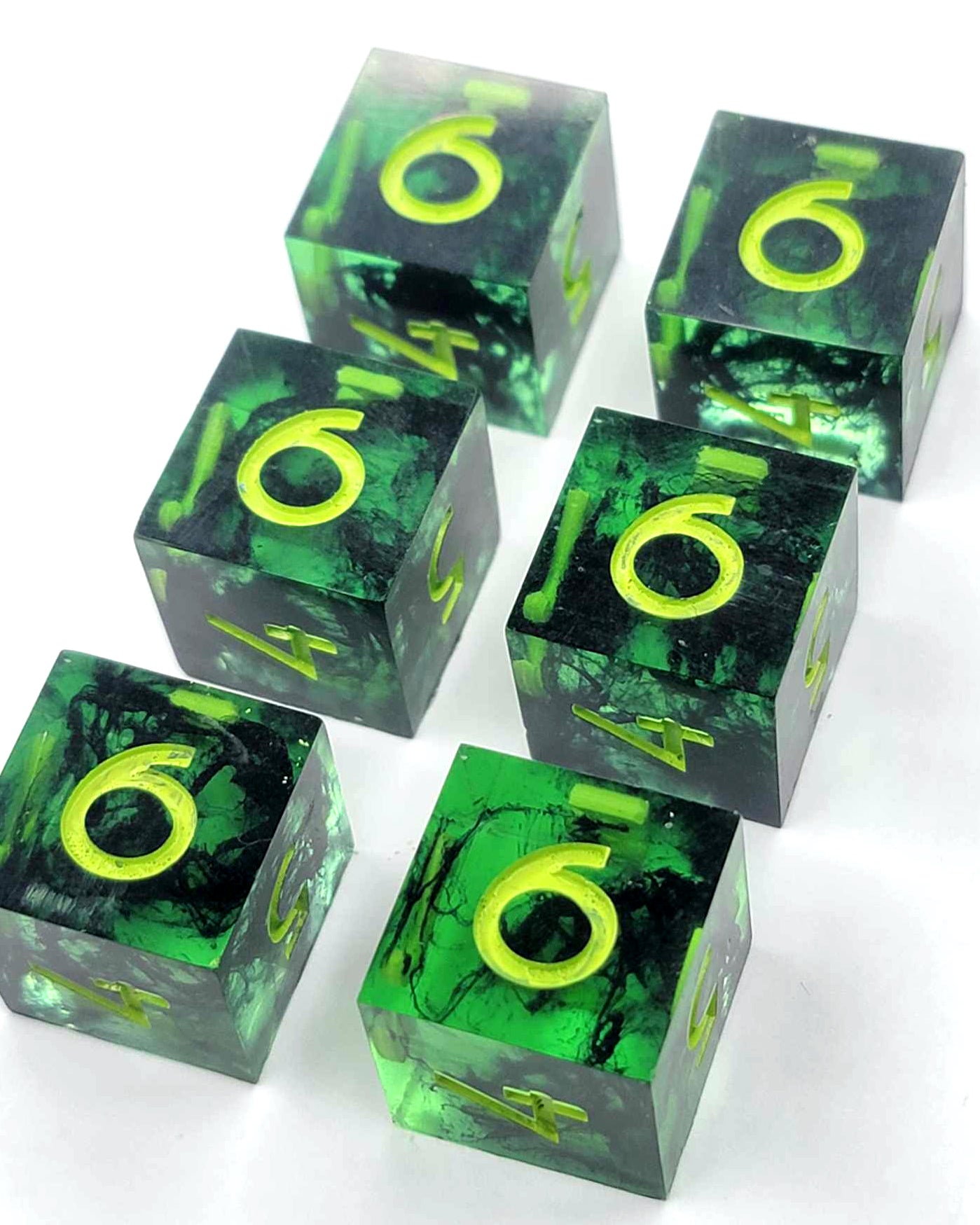 Poison Fog - 6  D6 Piece handmade D&D Dice| Hand Crafted Dungeons and Dragons Dice