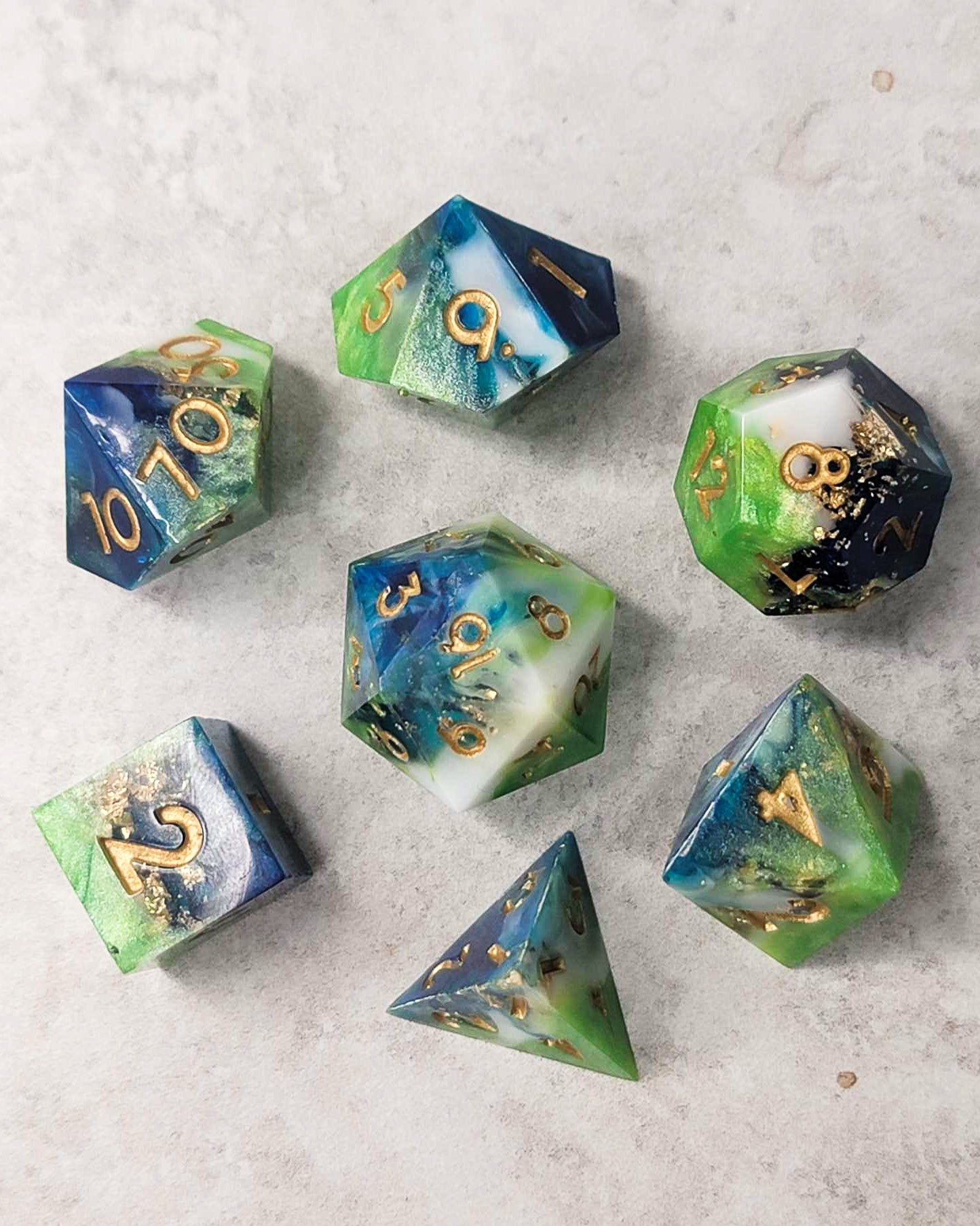 Circle of Land - 7 Piece handmade D&D Dice| Hand Crafted Dungeons and Dragons Dice