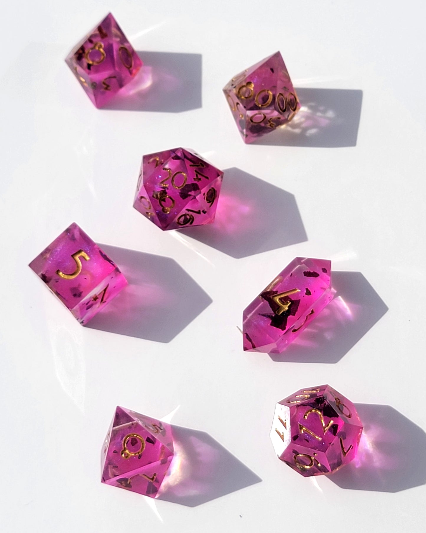 Pursuit of Romance - 7 Piece handmade D&D Dice| Hand Crafted Dungeons and Dragons Dice