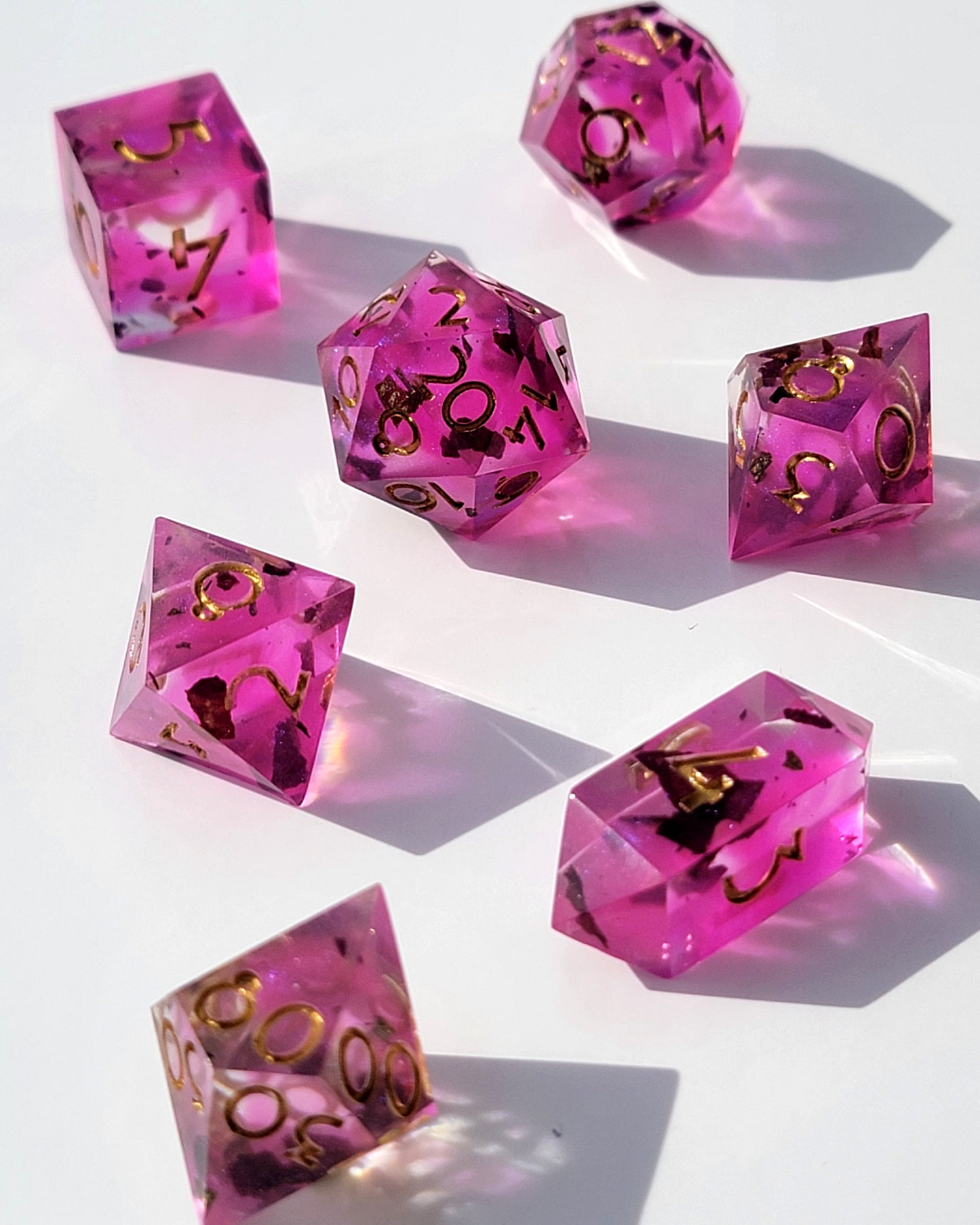Pursuit of Romance - 7 Piece handmade D&D Dice| Hand Crafted Dungeons and Dragons Dice