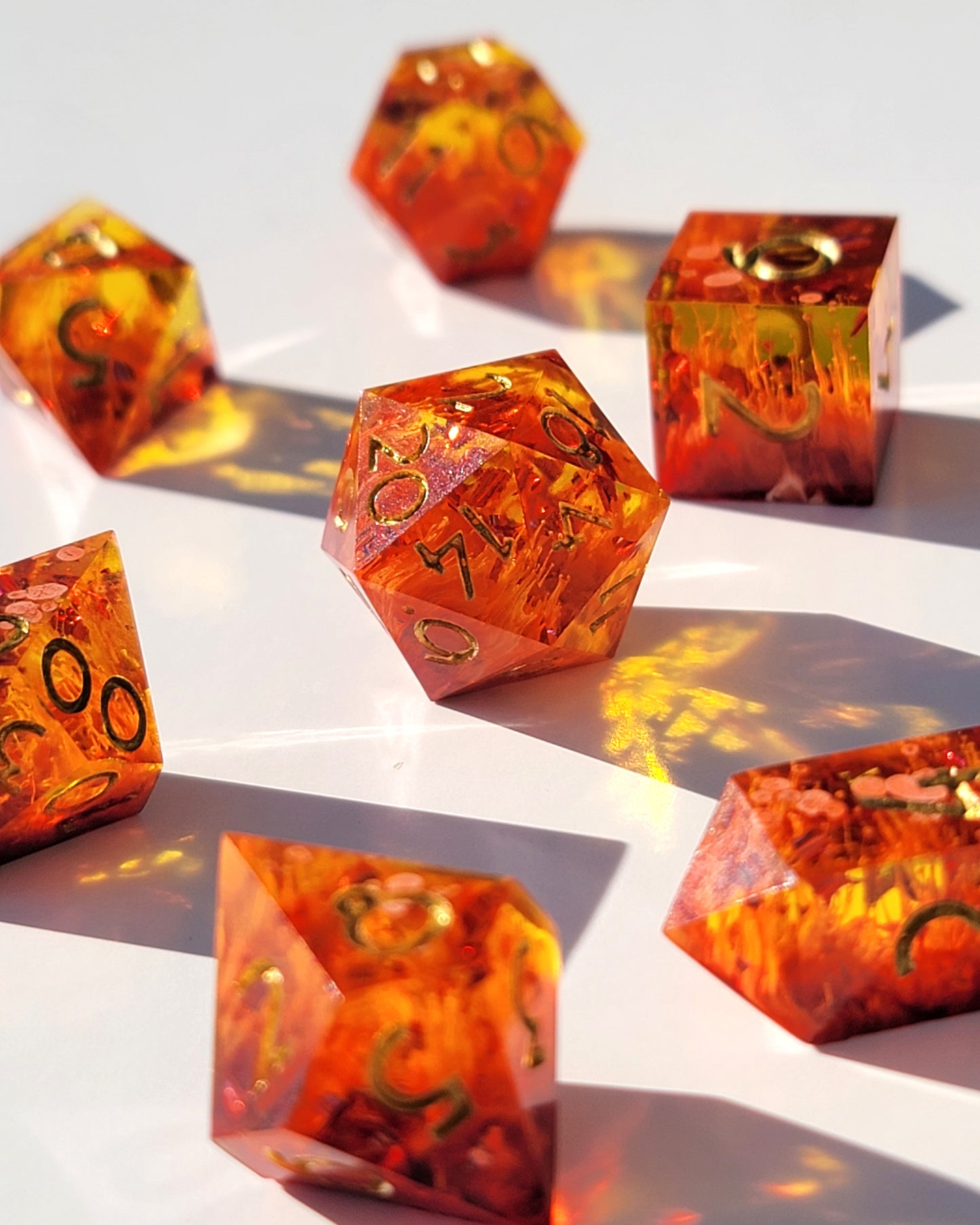 Fire Ball - 7 Piece handmade D&D Dice| Hand Crafted Dungeons and Dragons Dice
